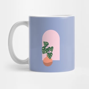 Monstera plant and arched window - blue Mug